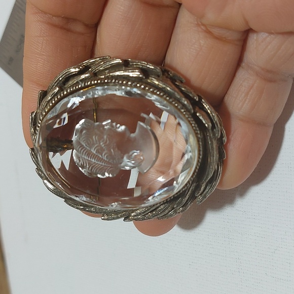 Vtg Victorian Carved Intaglio Glass Cameo Silver Tone Frame Brooch Pin Pendant - Picture 2 of 8